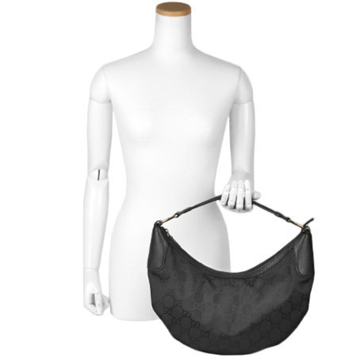Gucci one shoulder bag GG nylon canvas leather black 257297