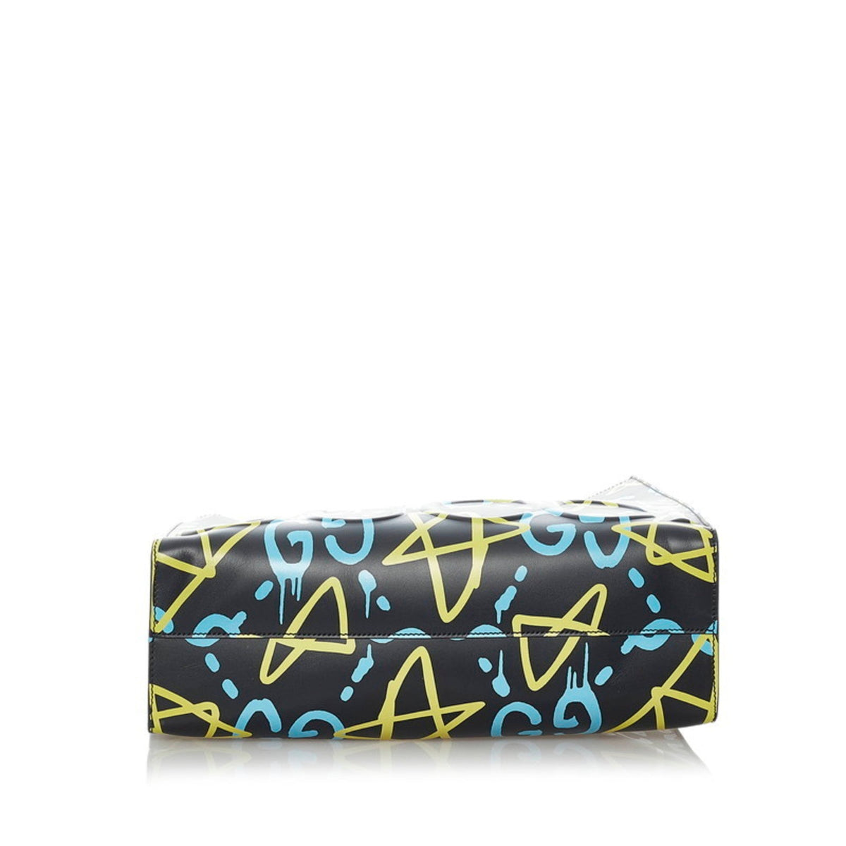 Gucci Ghost Print Star Tote Bag Shoulder 414476 Black Yellow Blue Leather Ladies