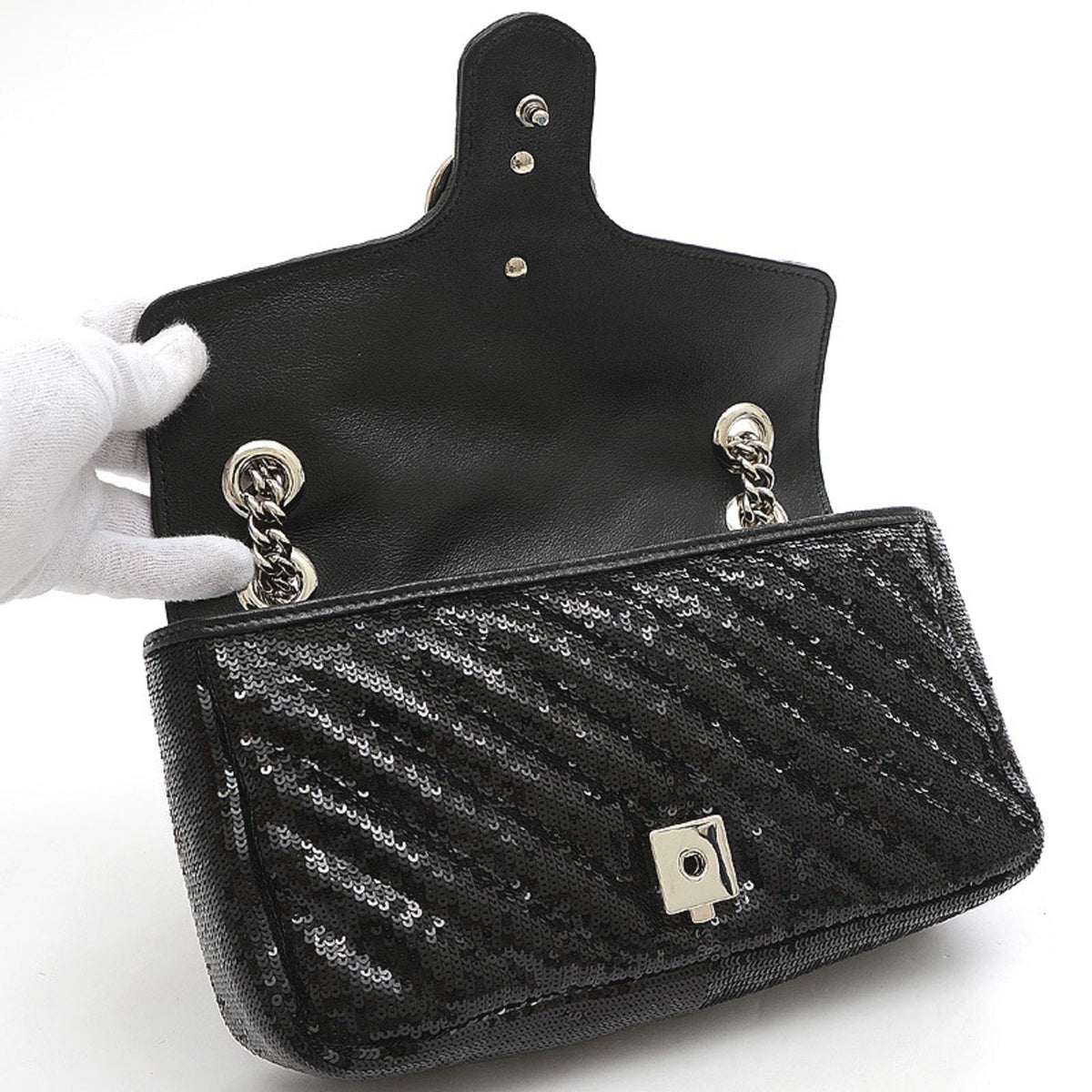 Gucci GG Marmont Small Sequin Shoulder Bag Black 443497