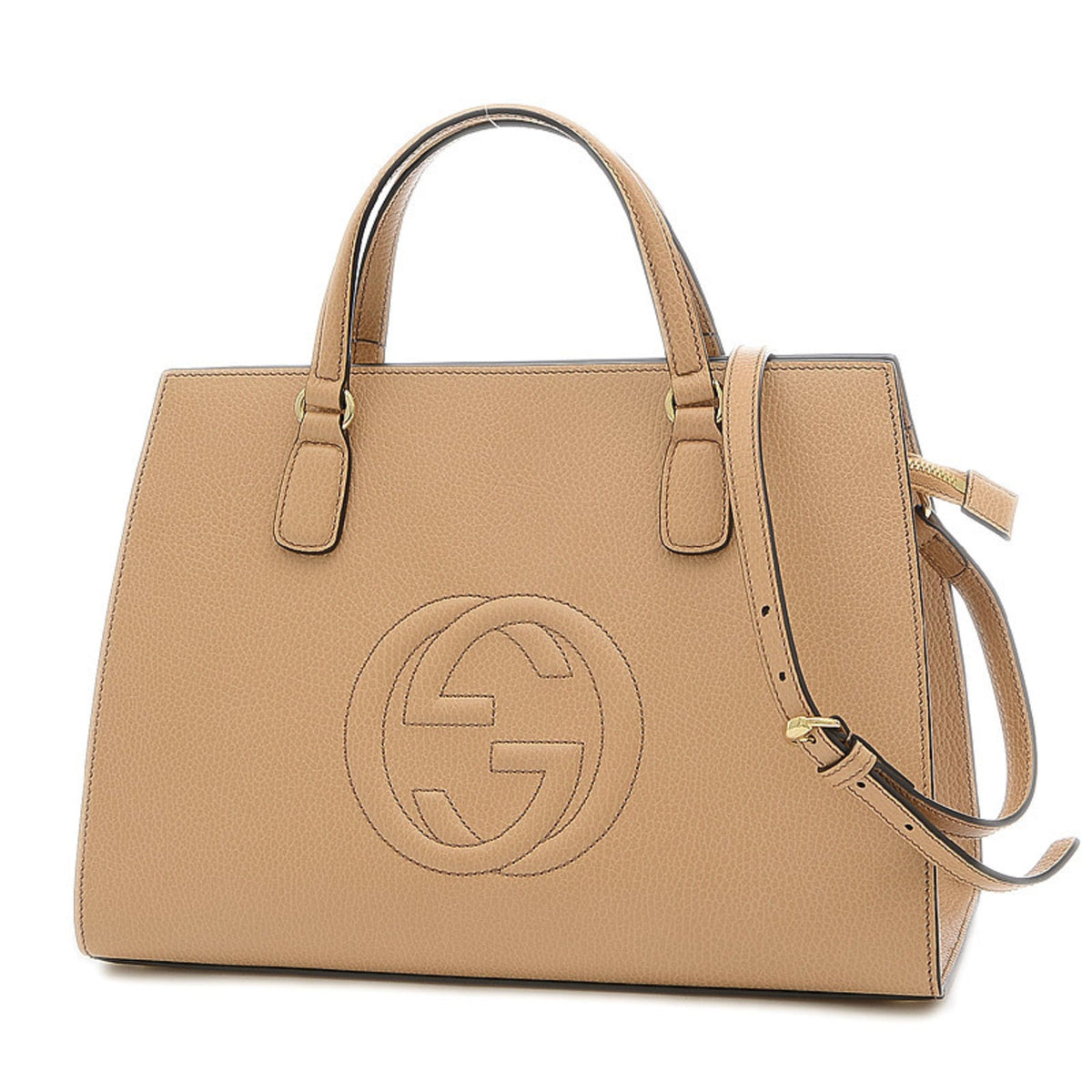 Gucci Soho Interlocking G 2Way Handbag Leather Beige 607721