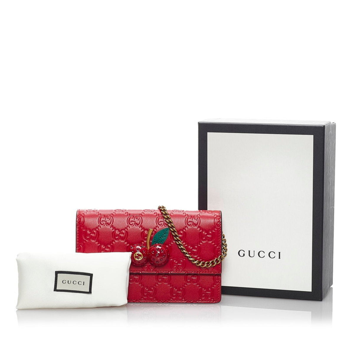 Gucci Shima Cherry Motif Chain Shoulder Bag 481291 Red Leather Ladies GUCCI