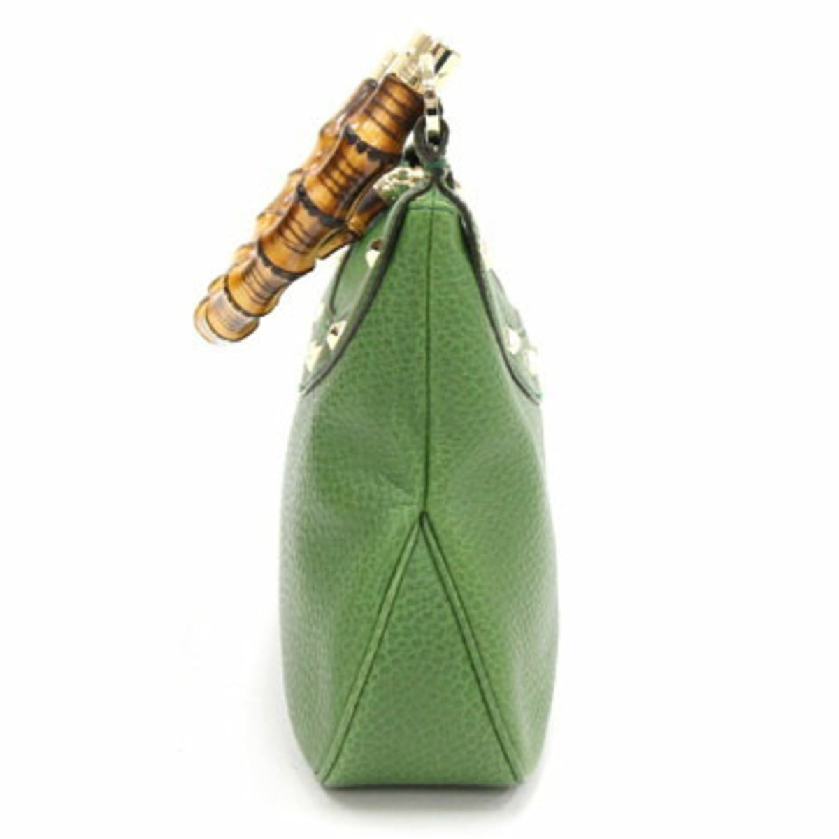 Gucci One Shoulder Bag Bamboo 137378 Green Leather Women's Handbag Studs GUCCI