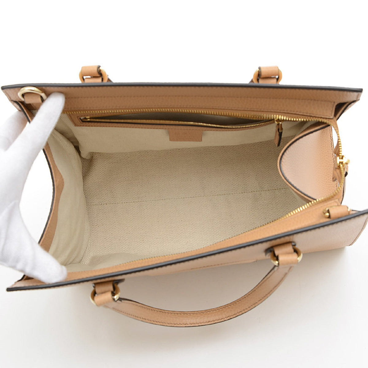 Gucci Soho Interlocking G 2Way Handbag Leather Beige 607721