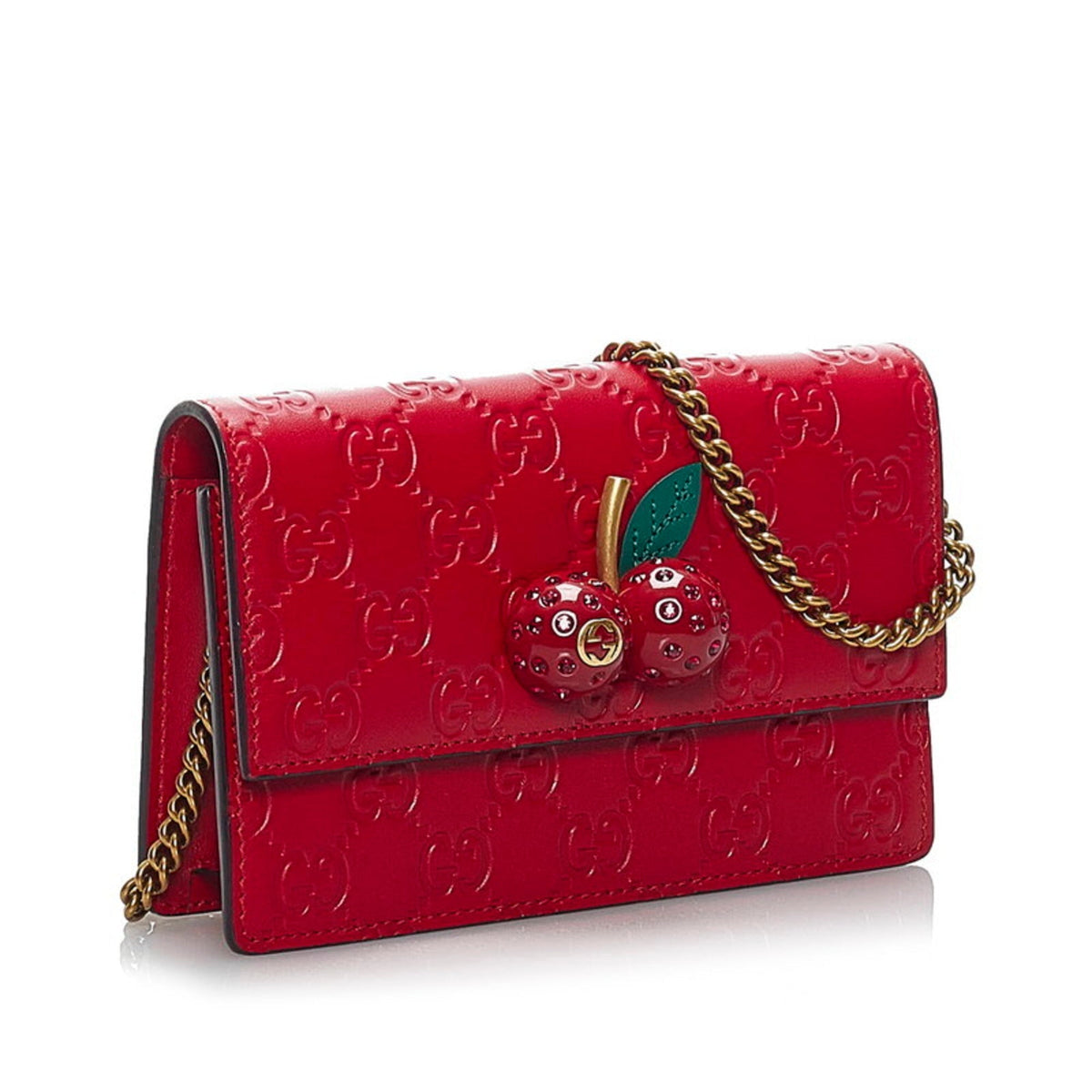 Gucci Shima Cherry Motif Chain Shoulder Bag 481291 Red Leather Ladies GUCCI