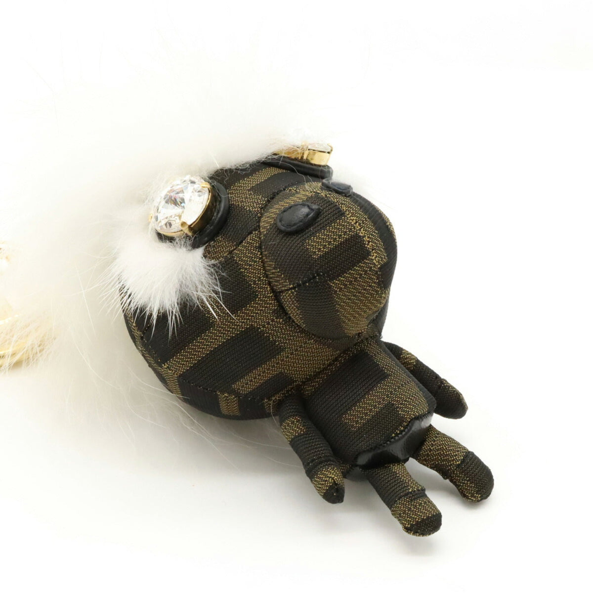 Top Quality Fendi Zucca Space Monkey Bag Charm Key Holder Nylon Canvas Fur Khaki Dark Brown