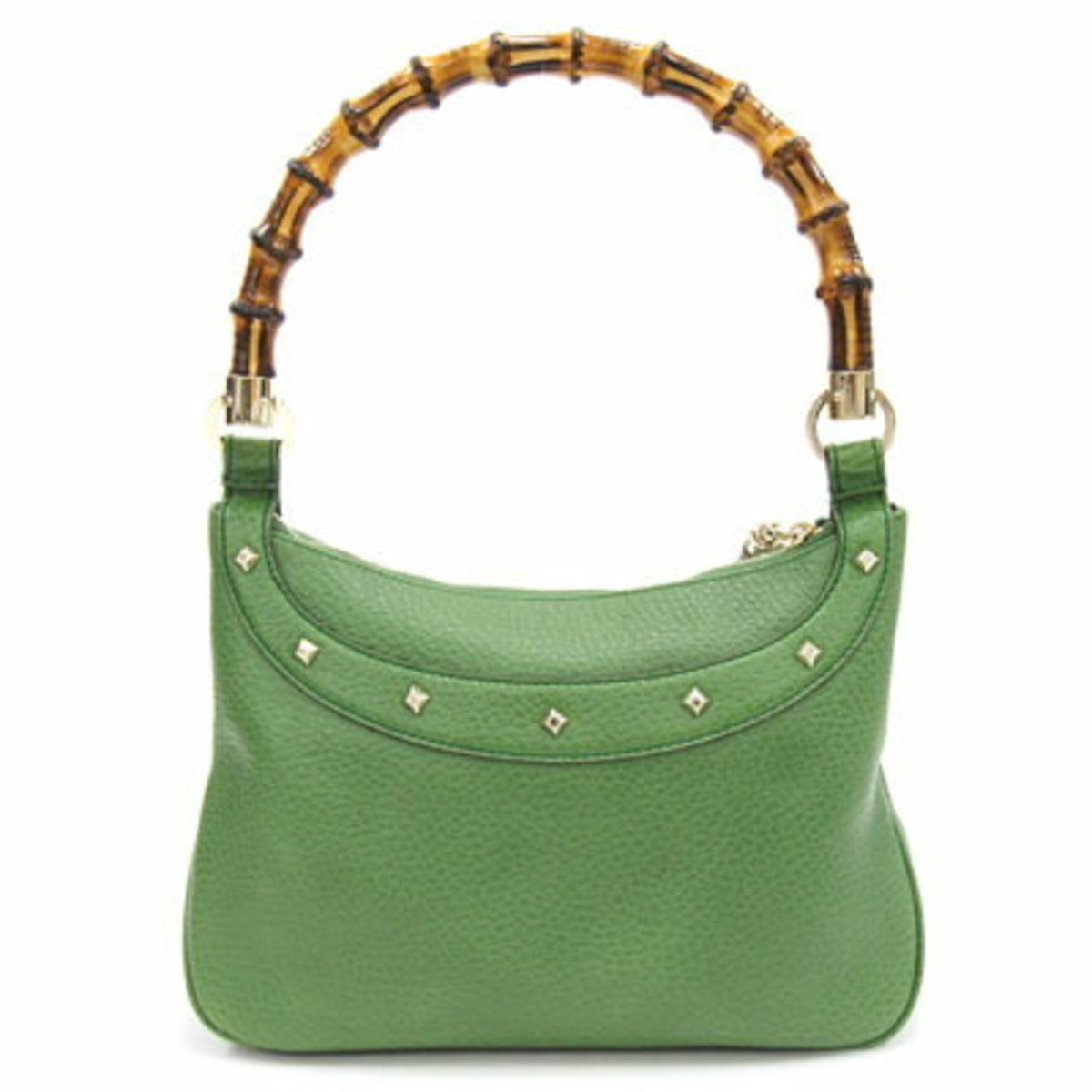 Gucci One Shoulder Bag Bamboo 137378 Green Leather Women's Handbag Studs GUCCI