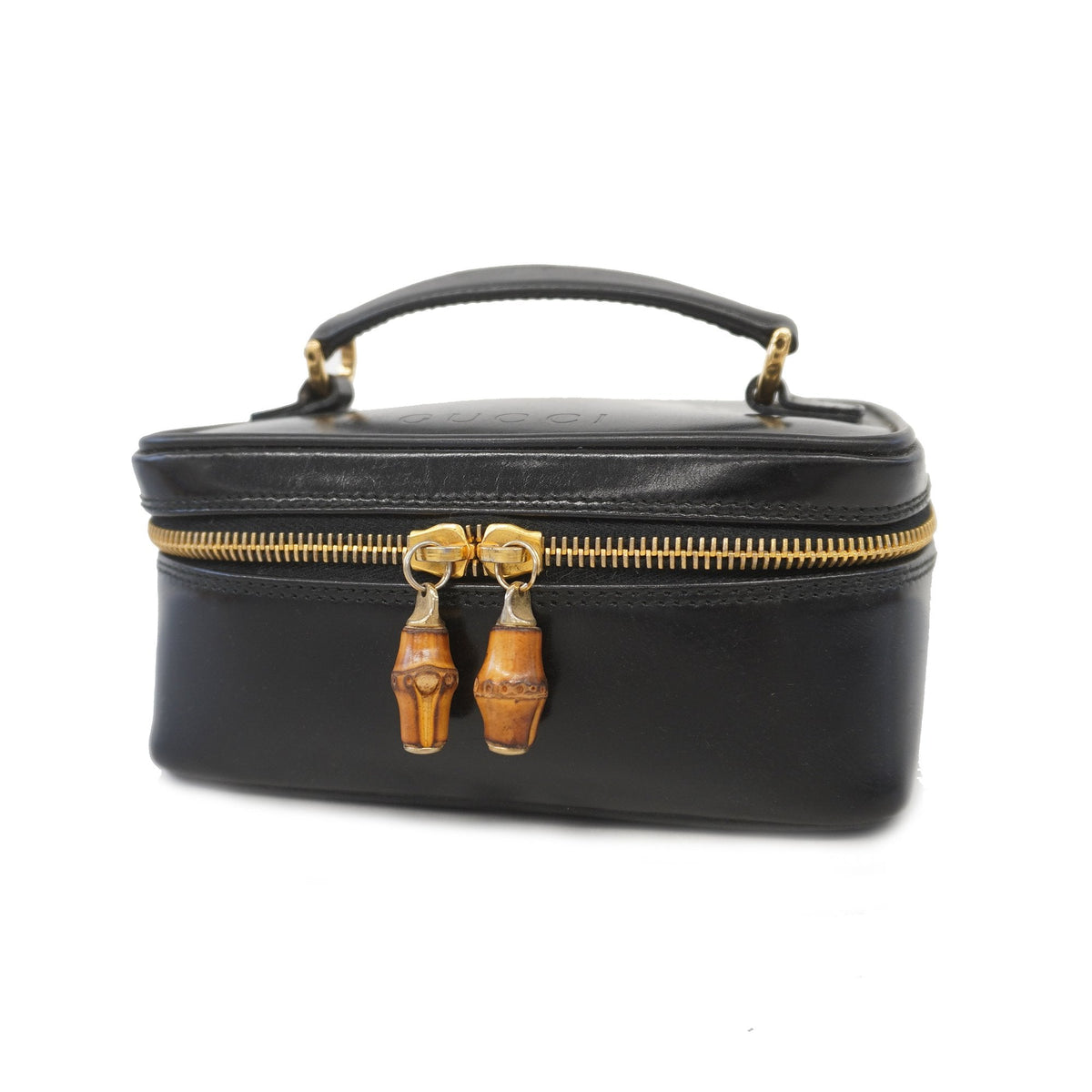 Gucci Vanity Bag Bamboo 032 1956 0151 Leather Black Gold Metal
