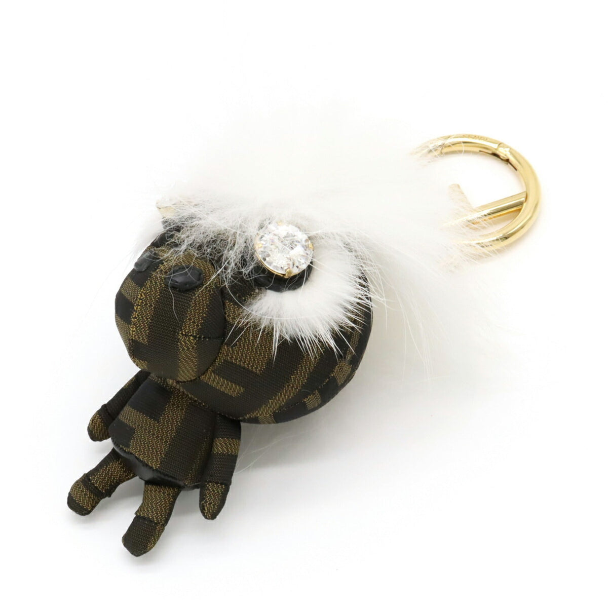 Top Quality Fendi Zucca Space Monkey Bag Charm Key Holder Nylon Canvas Fur Khaki Dark Brown