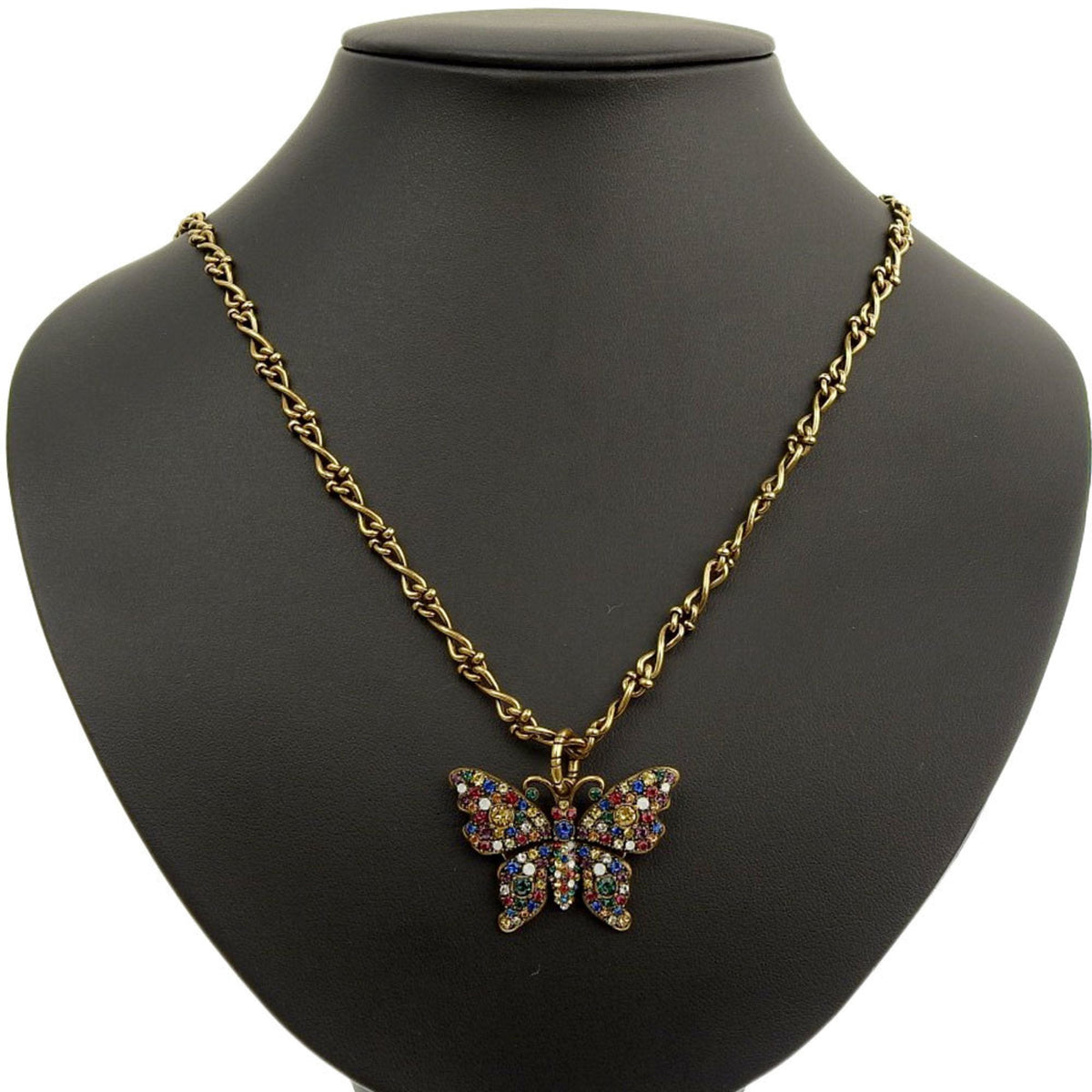 Gucci GG Marmont butterfly long necklace multicolor aging gold 553290