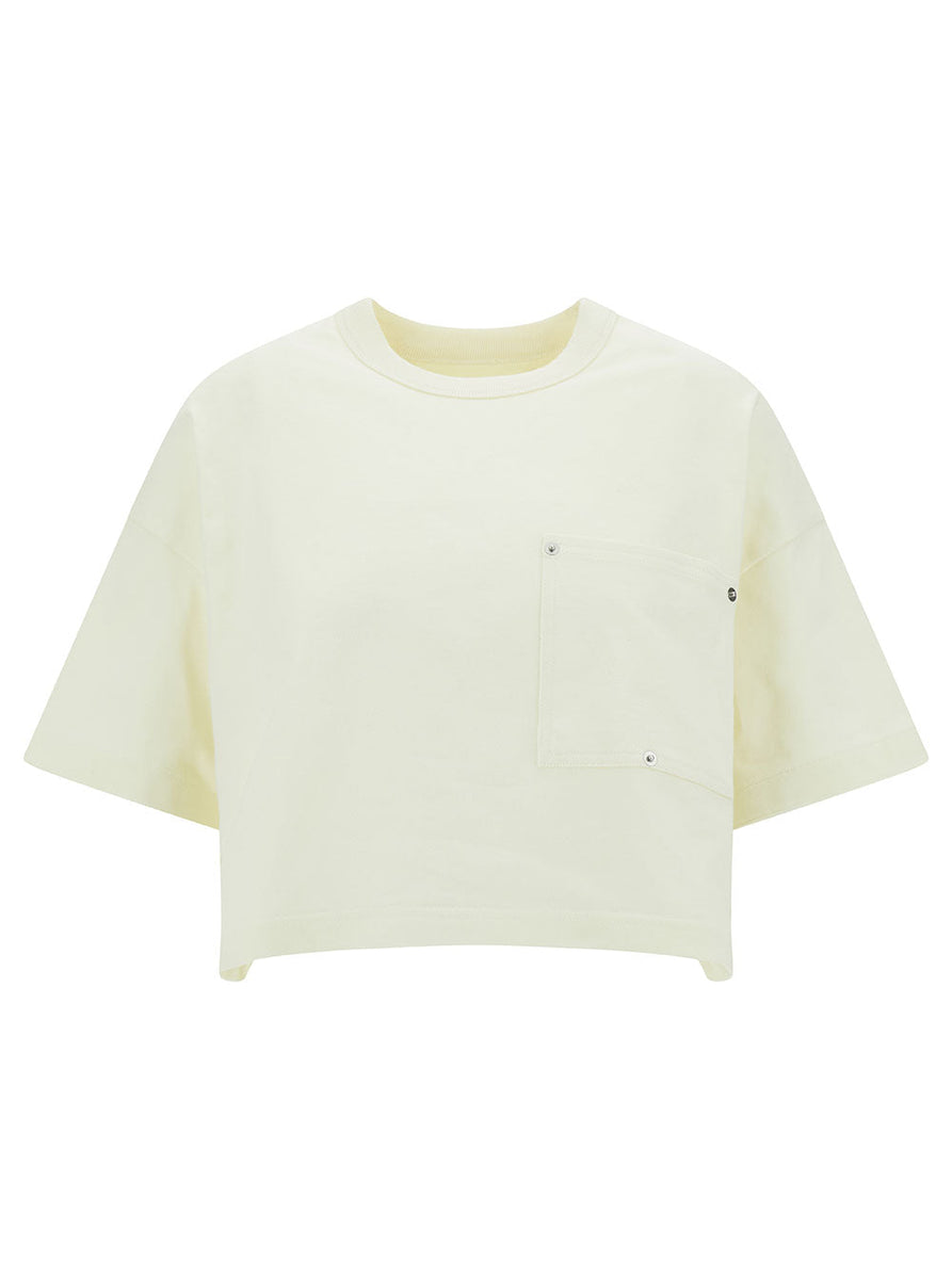Bottega Veneta Women White Crop T-Shirt With Patch Pockets In Cotton Woman