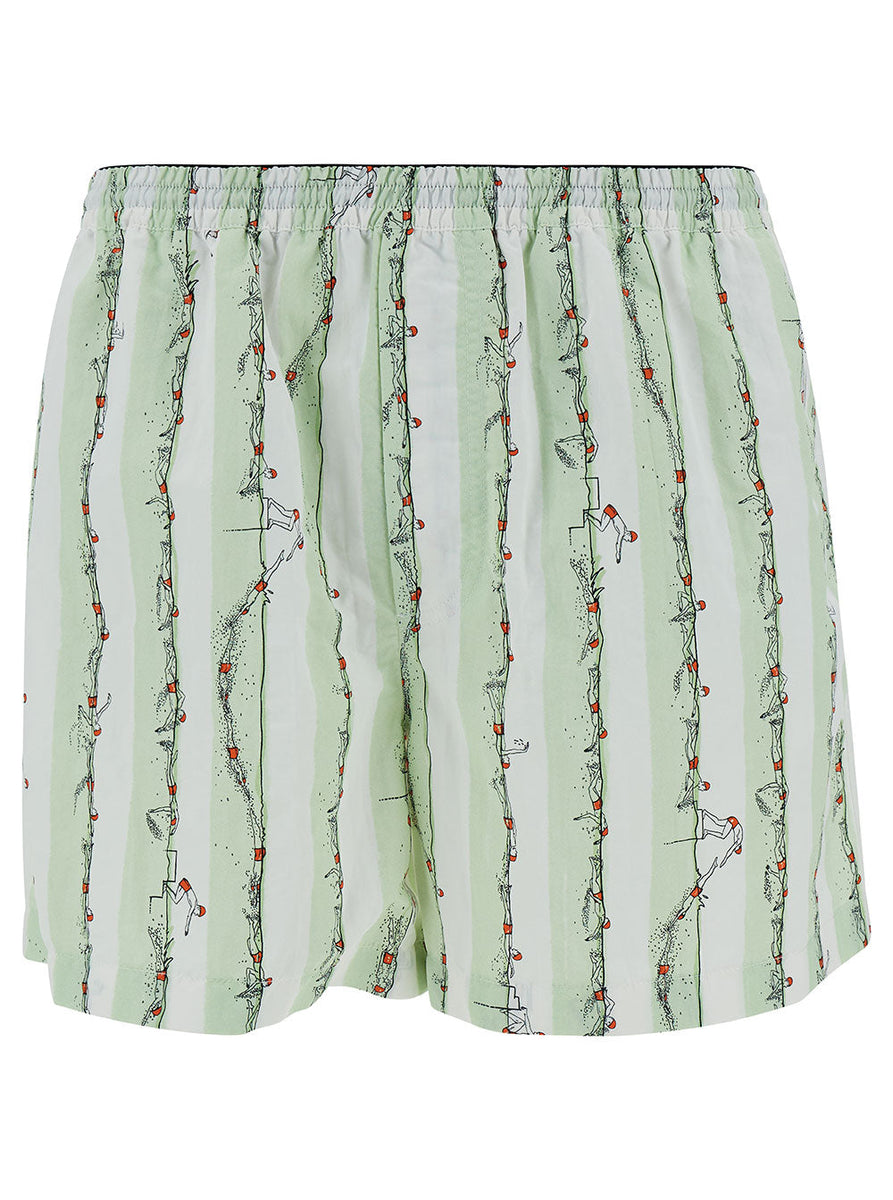 Bottega Veneta Men Green Shorts With All-Over Divers Print In Polyamide Man
