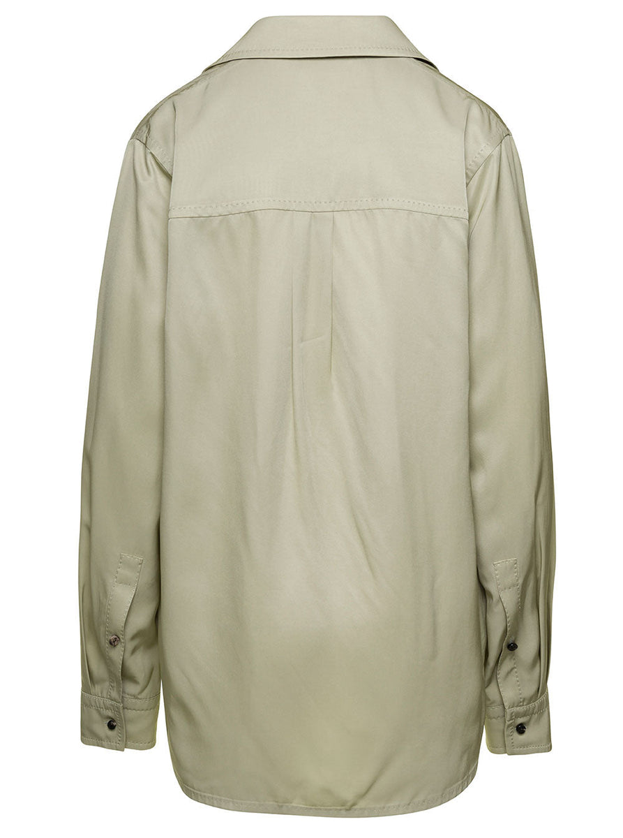 Bottega Veneta Women Oversized Green Shirt With Maxi Collar In Fluid Viscose Woman