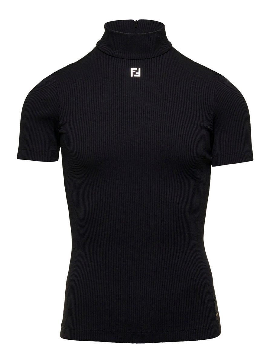 Fendi Men Black Polo Neck In Techno Fabric Stretch Man