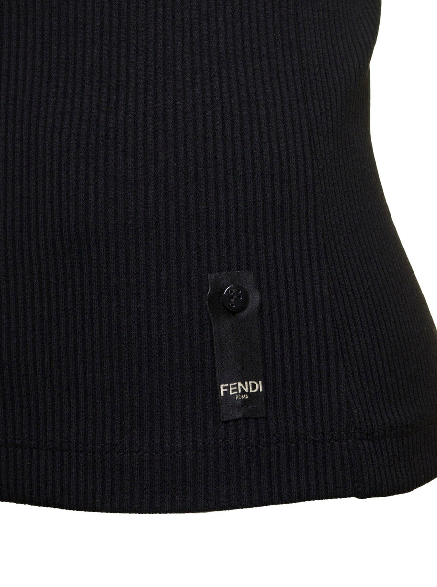 Fendi Men Black Polo Neck In Techno Fabric Stretch Man