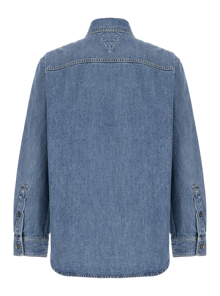 Bottega Veneta Men Light Blue Oversized Shirt With Patch Pocket In Cotton Denim Man
