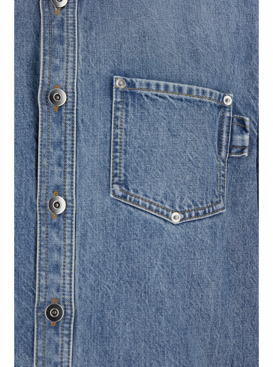 Bottega Veneta Men Light Blue Oversized Shirt With Patch Pocket In Cotton Denim Man