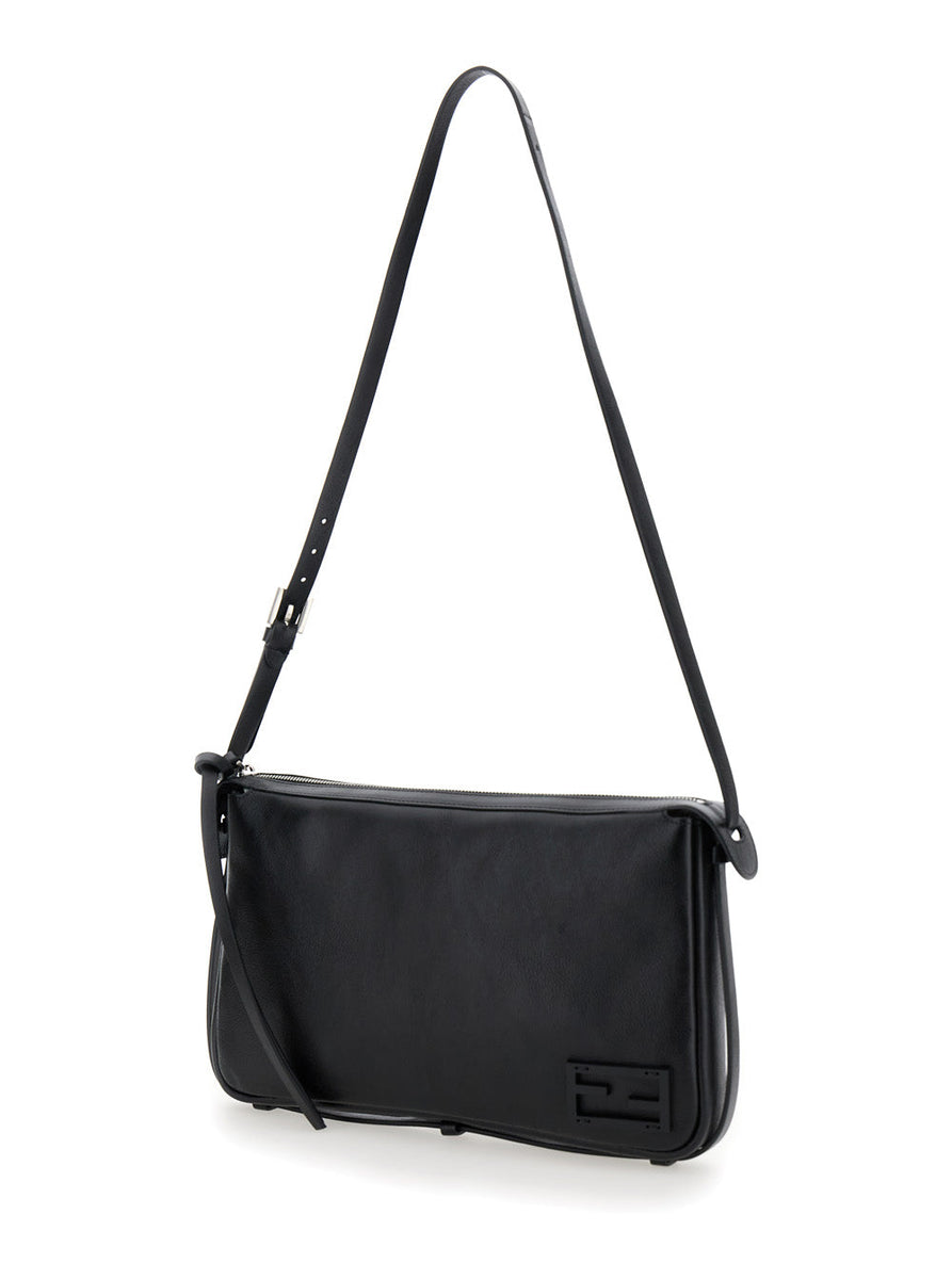 Fendi Women 'Simply Fendi Medium' Black Shoulder Bag With Ff Detail In Leather Woman