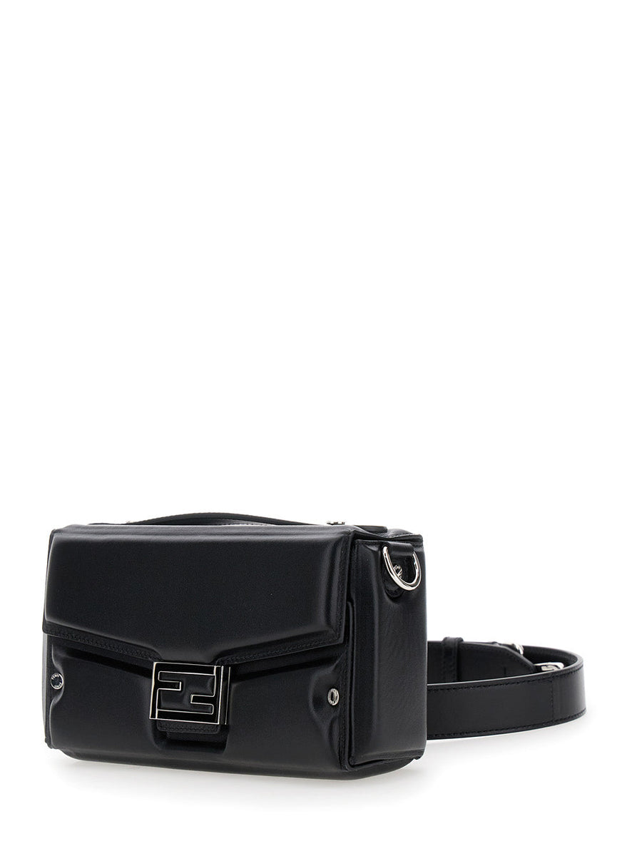 Fendi Men 'Baguette Soft Trunk' Black Crossbody Bag In Padded Leather Man