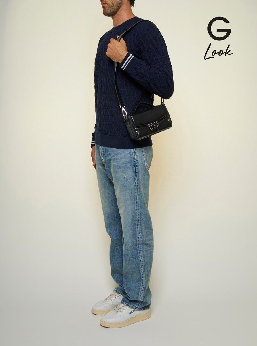 Fendi Men 'Baguette Soft Trunk' Black Crossbody Bag In Padded Leather Man