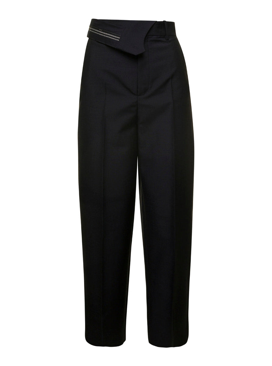 Fendi Women Black Carrot Pants In Wool Woman