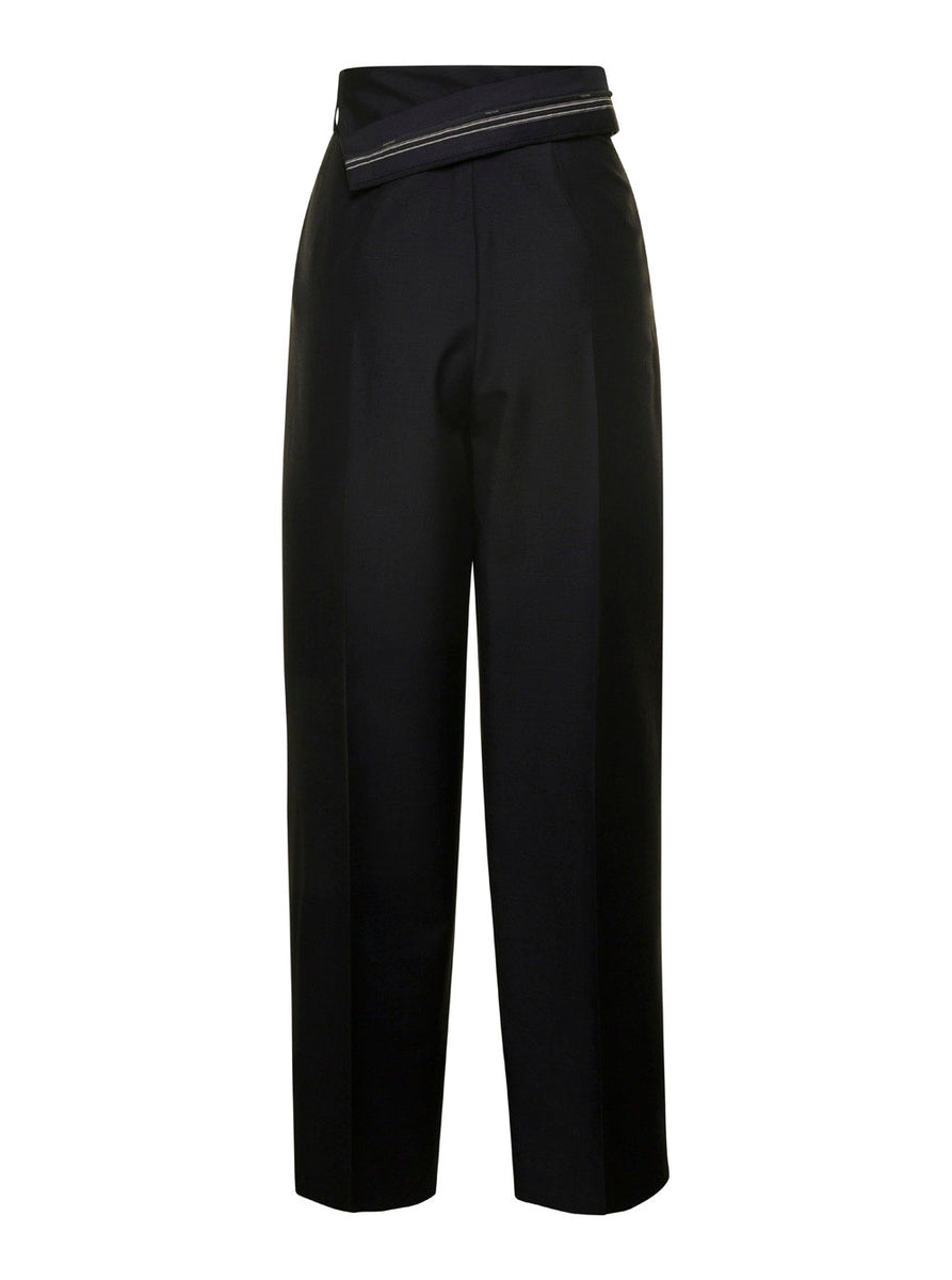 Fendi Women Black Carrot Pants In Wool Woman