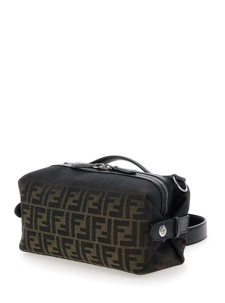 Fendi Men 'Siesta' Brown Small Handbag With Removable Shoulder Strap And All-Over Ff Motif In Leather Man