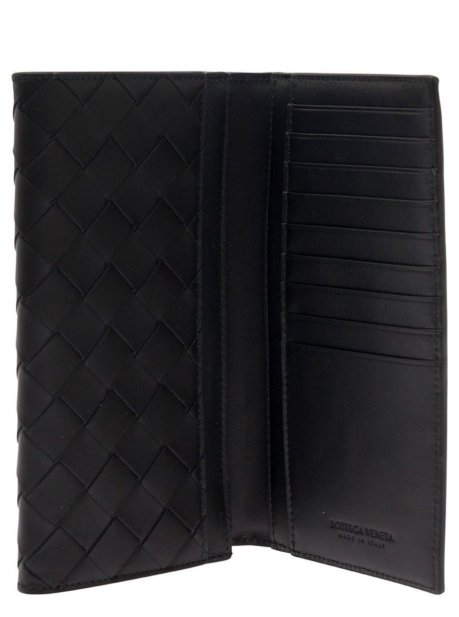 Bottega Veneta Men Black Card-Holder With Intreccio Motif In Leather Man