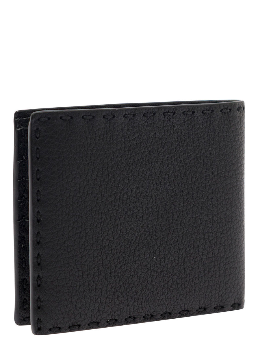 Fendi Men 'Selleria' Black Bifold Wallet With Fendi Lettering In Leather Man