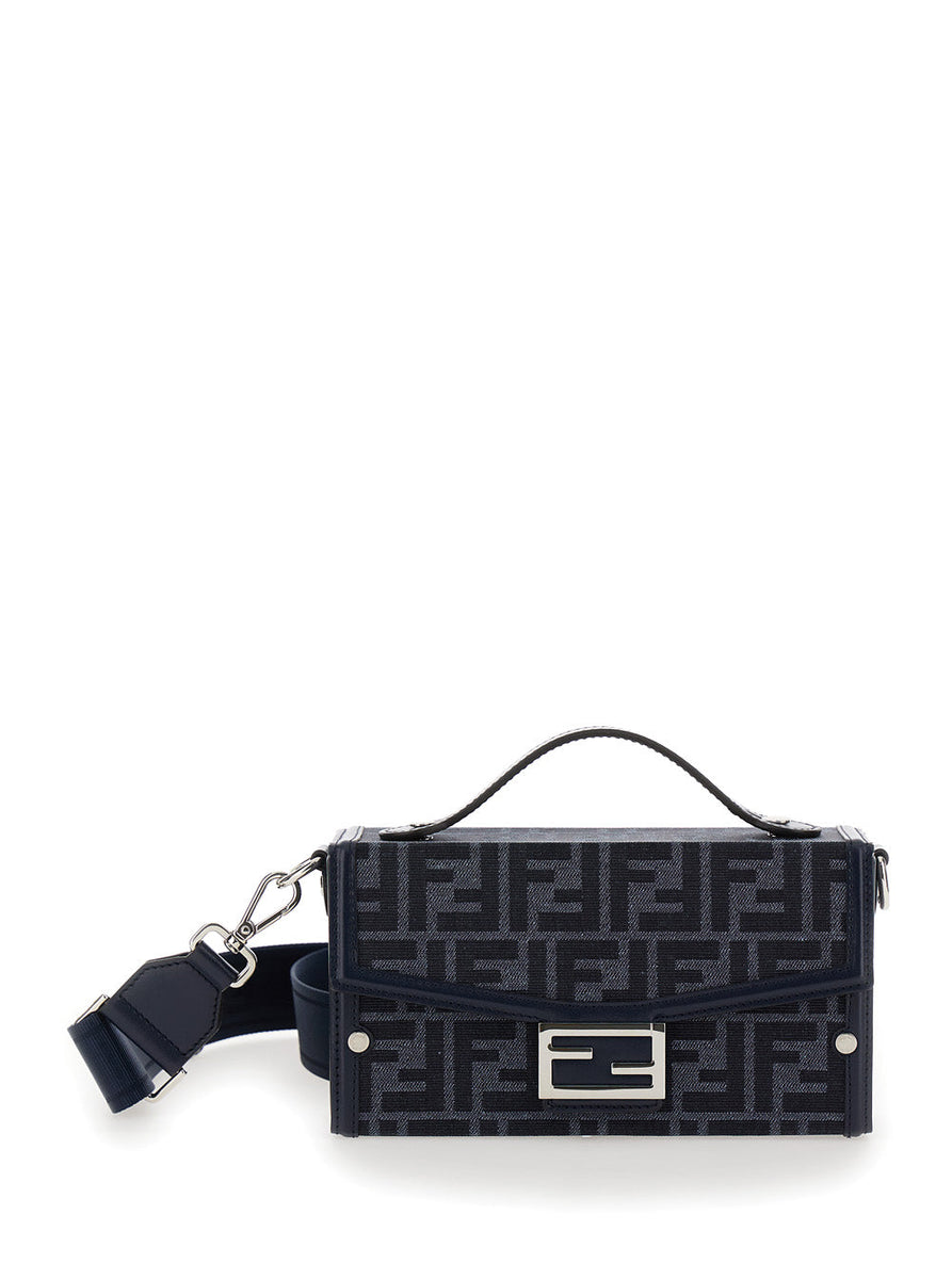 Fendi Men 'Baguette Soft Trunk' Blue Crossbody Bag In Ff Fabric Man