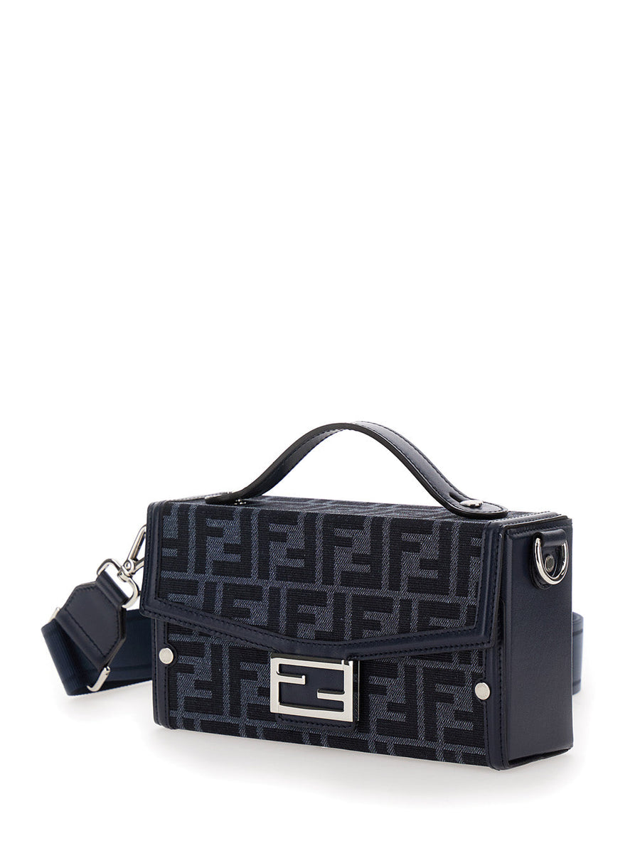 Fendi Men 'Baguette Soft Trunk' Blue Crossbody Bag In Ff Fabric Man