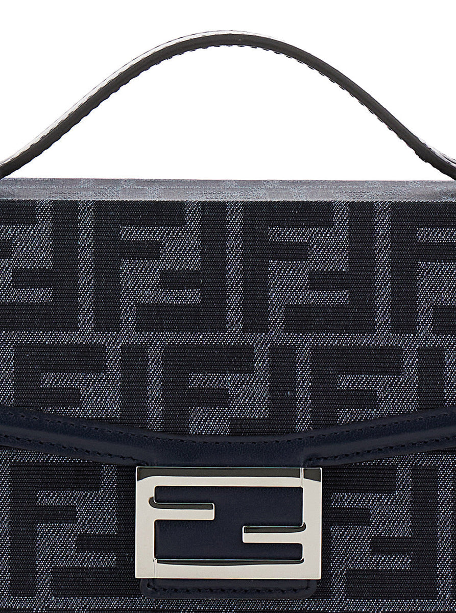 Fendi Men 'Baguette Soft Trunk' Blue Crossbody Bag In Ff Fabric Man