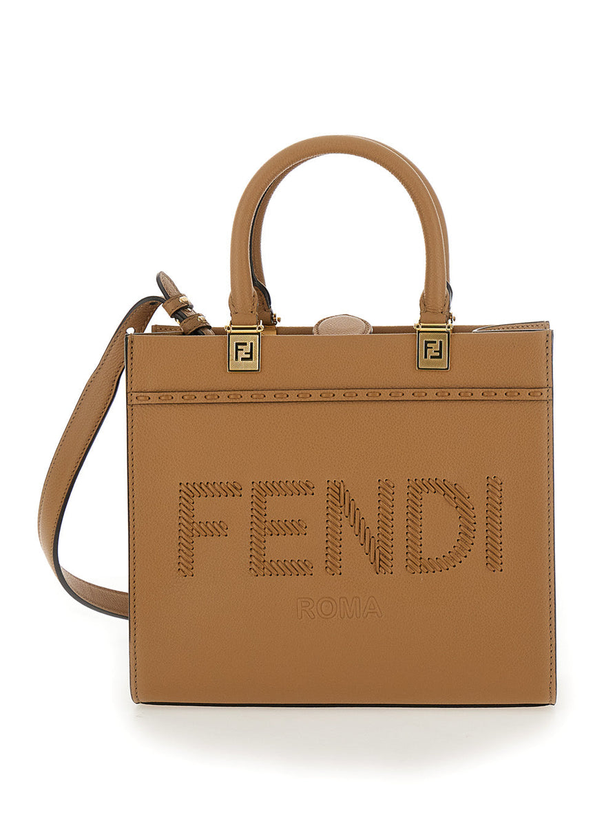 Fendi Women 'Fendi Sunshine' Beige Shopper With Shoulder Strap And Maxi Logo On The Front In Leather Woman