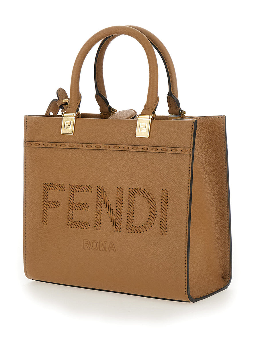 Fendi Women 'Fendi Sunshine' Beige Shopper With Shoulder Strap And Maxi Logo On The Front In Leather Woman