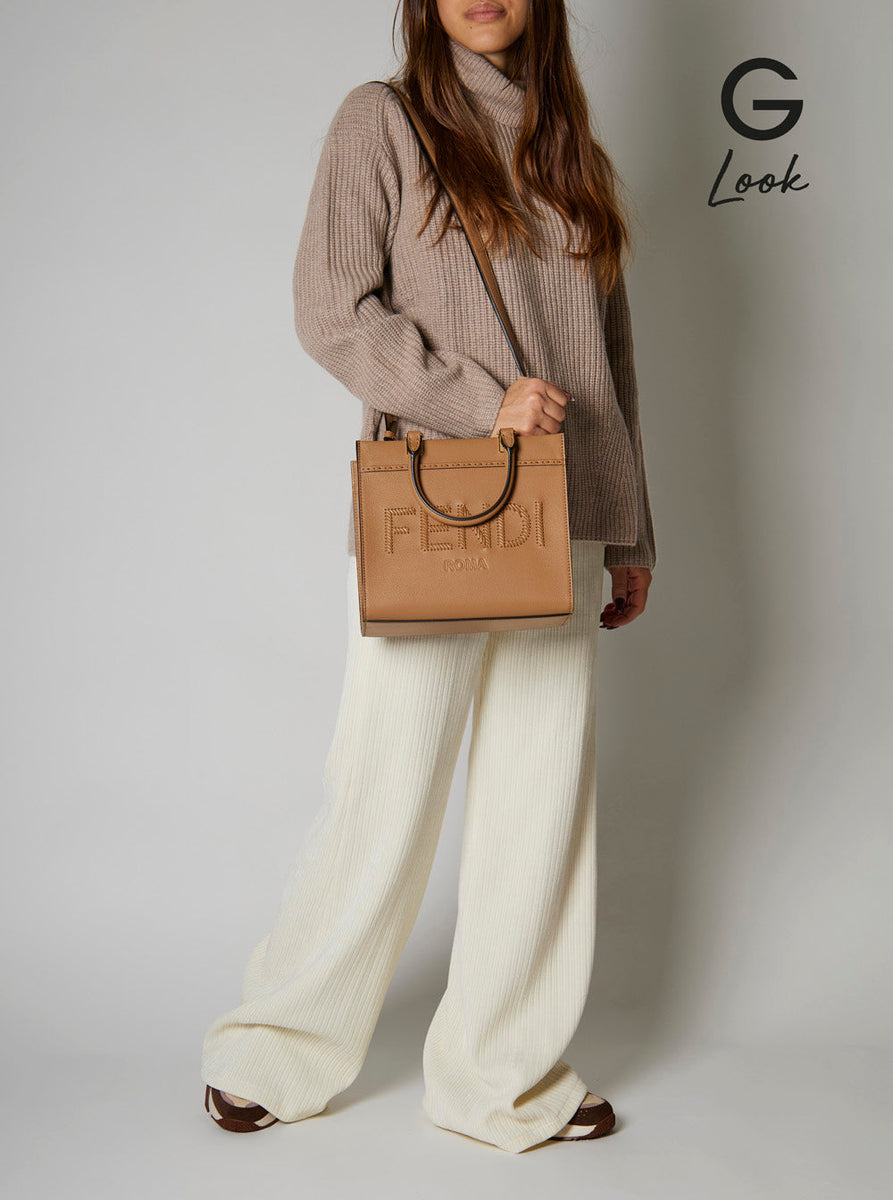 Fendi Women 'Fendi Sunshine' Beige Shopper With Shoulder Strap And Maxi Logo On The Front In Leather Woman