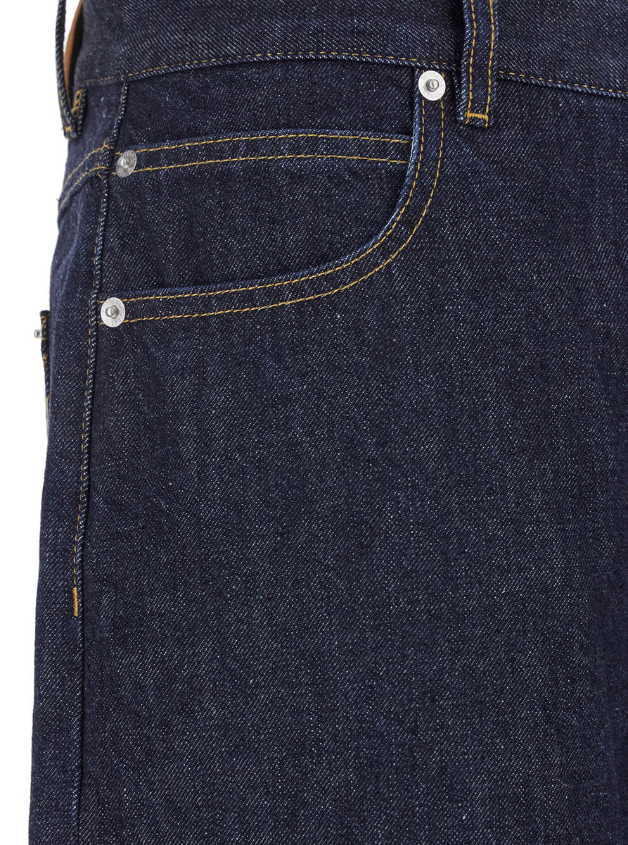 Bottega Veneta Men Dark Blue Five-Pocket Jeans With Intrecciato Motif On Back In Denim Man