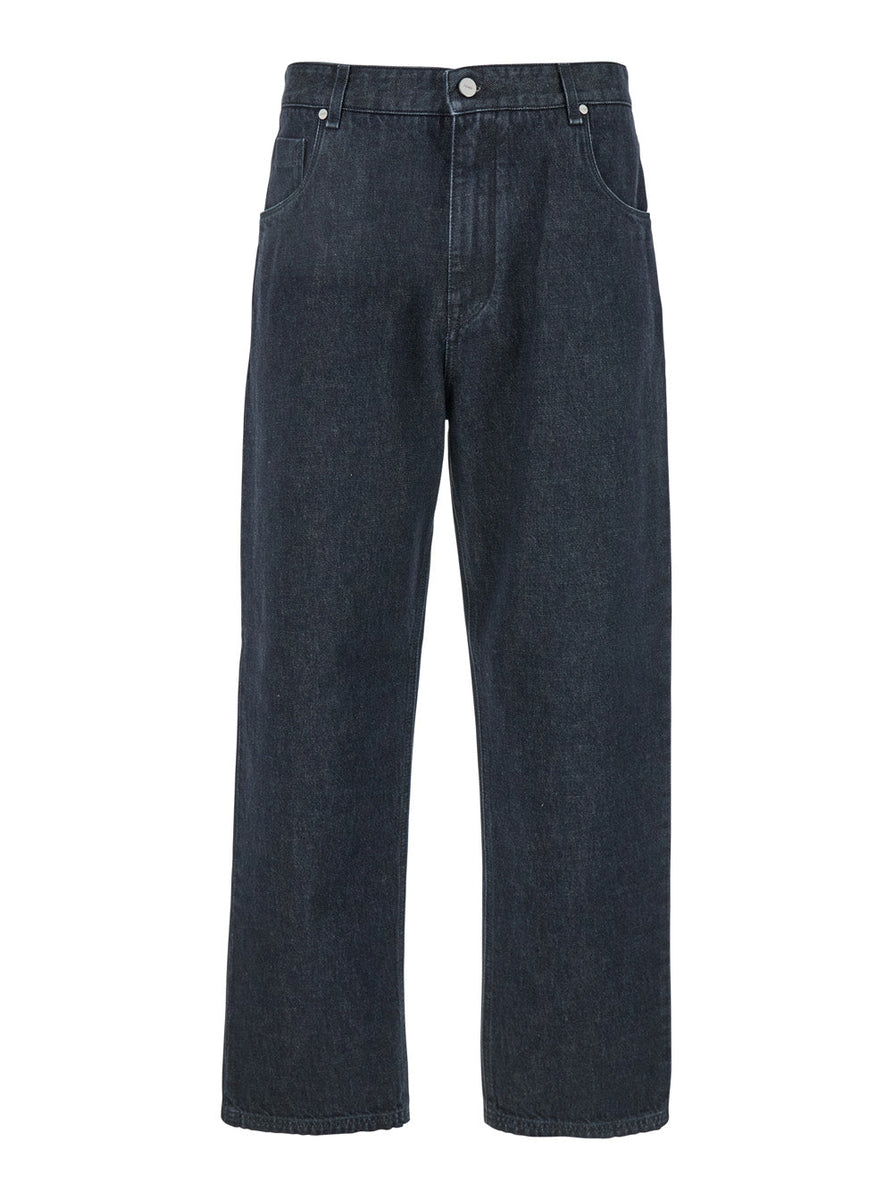 Fendi Men Black Five Pocket Jeans With Logo Patch On The Back In Denim Man