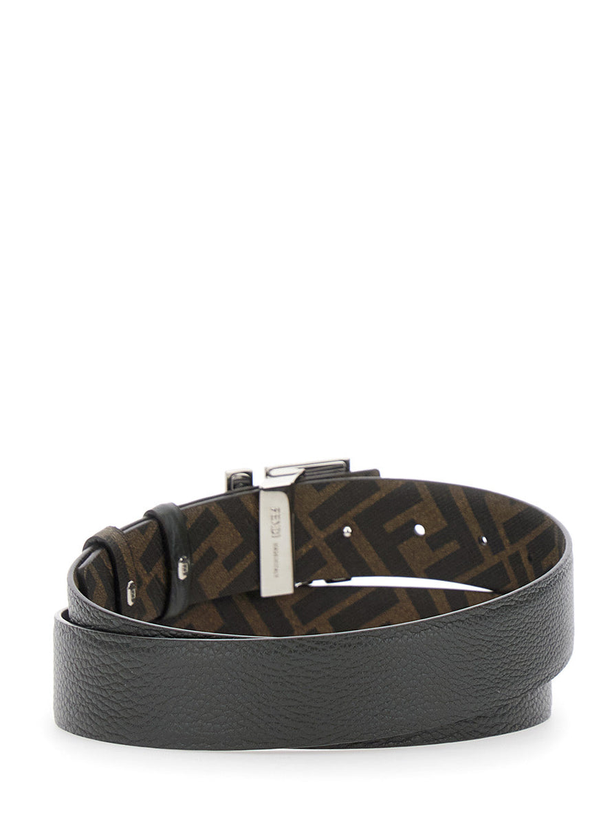 Fendi Men 'Rounde' Green Reversible Belt With Ff Logo Buckle In Leather Man