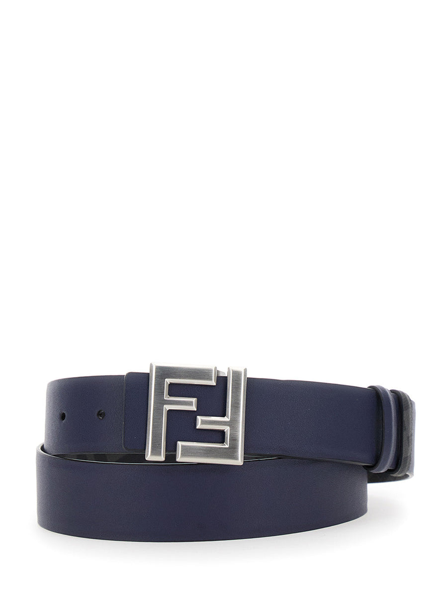 Fendi Men Blue Reversible Belt With Ff Buckle In Leather Man