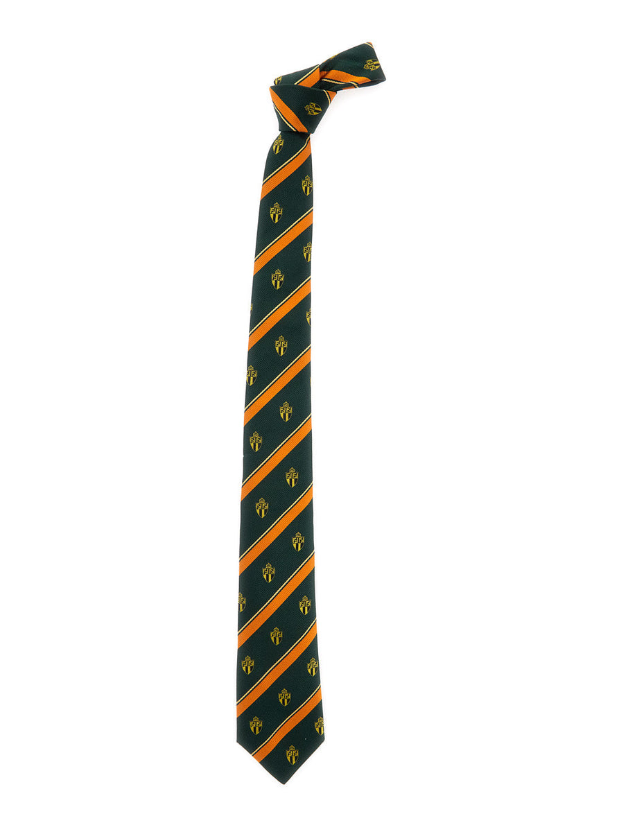 Fendi Men Blue Silk Tie With All-Over Fendi Crest Motif And All-Over Striped Motif In Silk Man