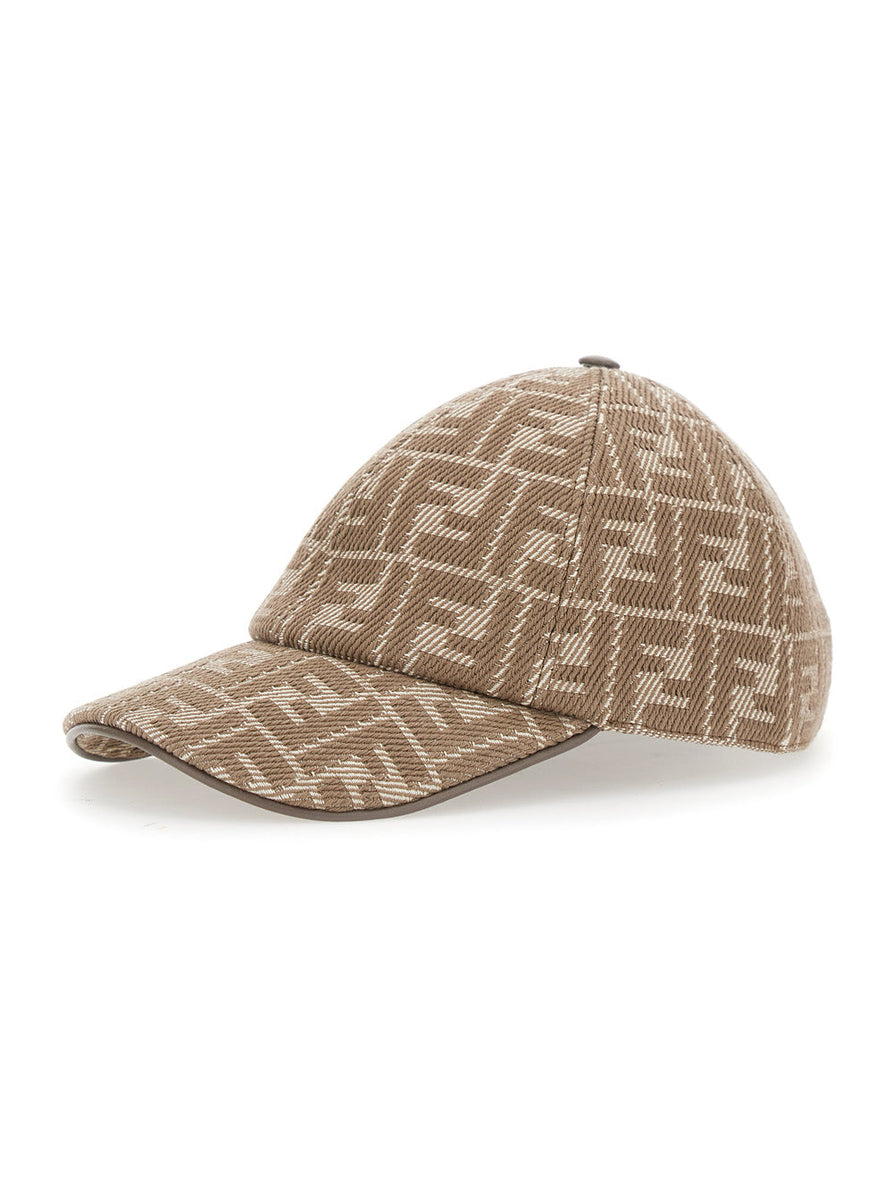 Fendi Women Beige Baseball Cap With All-Over Ff Motif In Cotton Woman