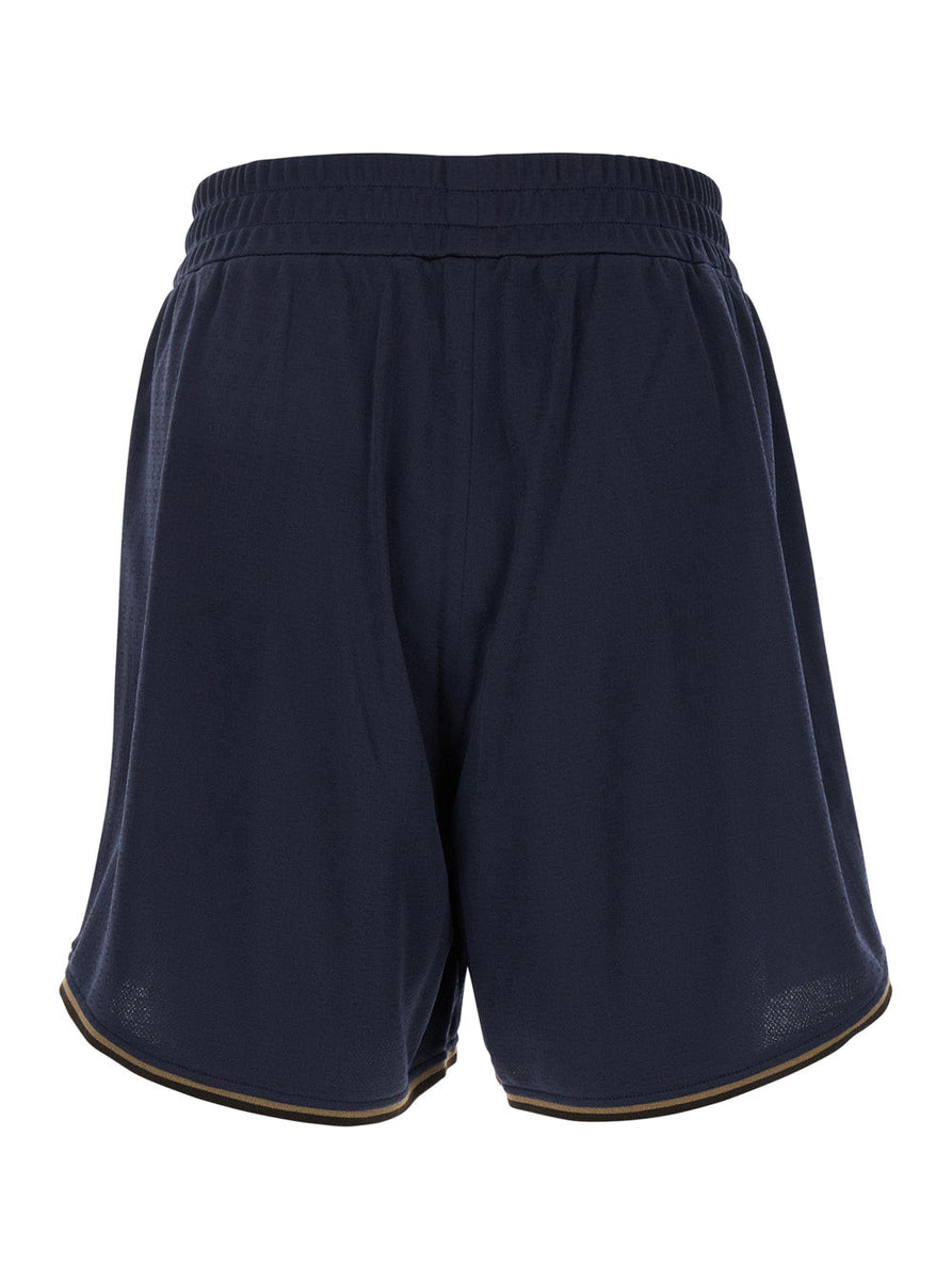 Fendi Men Blue Shorts With All-Over Tone-On-Tone Ff Motif And Elastic Waist In Fabric Man