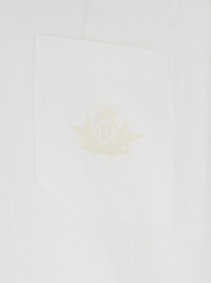 Fendi Men White Shirt With Classic Collar And Logo Embroidery On The Front In Cotton Man