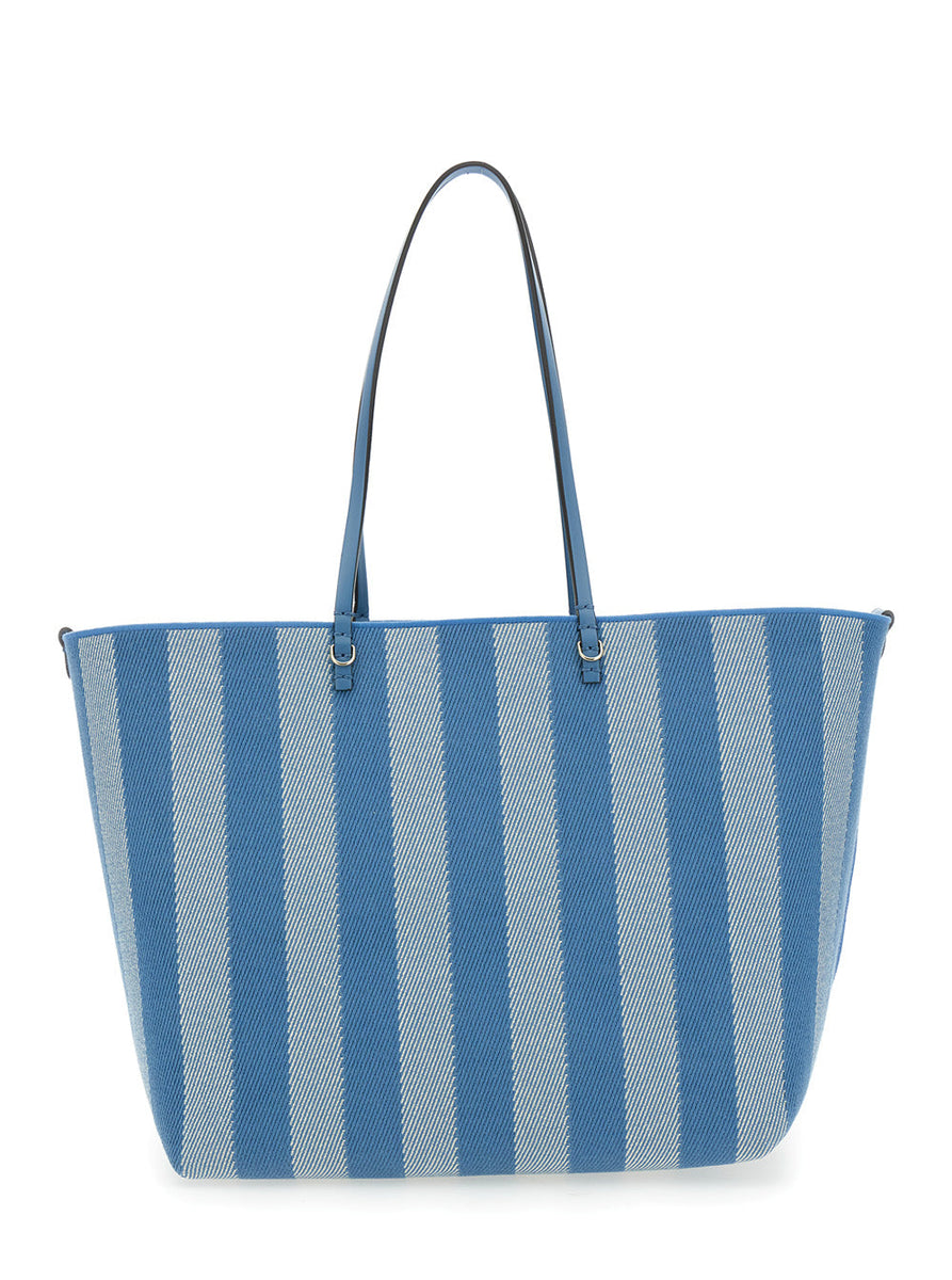 Fendi Women 'Roll Large' Blue Shopper With Reversible Design And All-Over Striped Motif In Cotton Woman