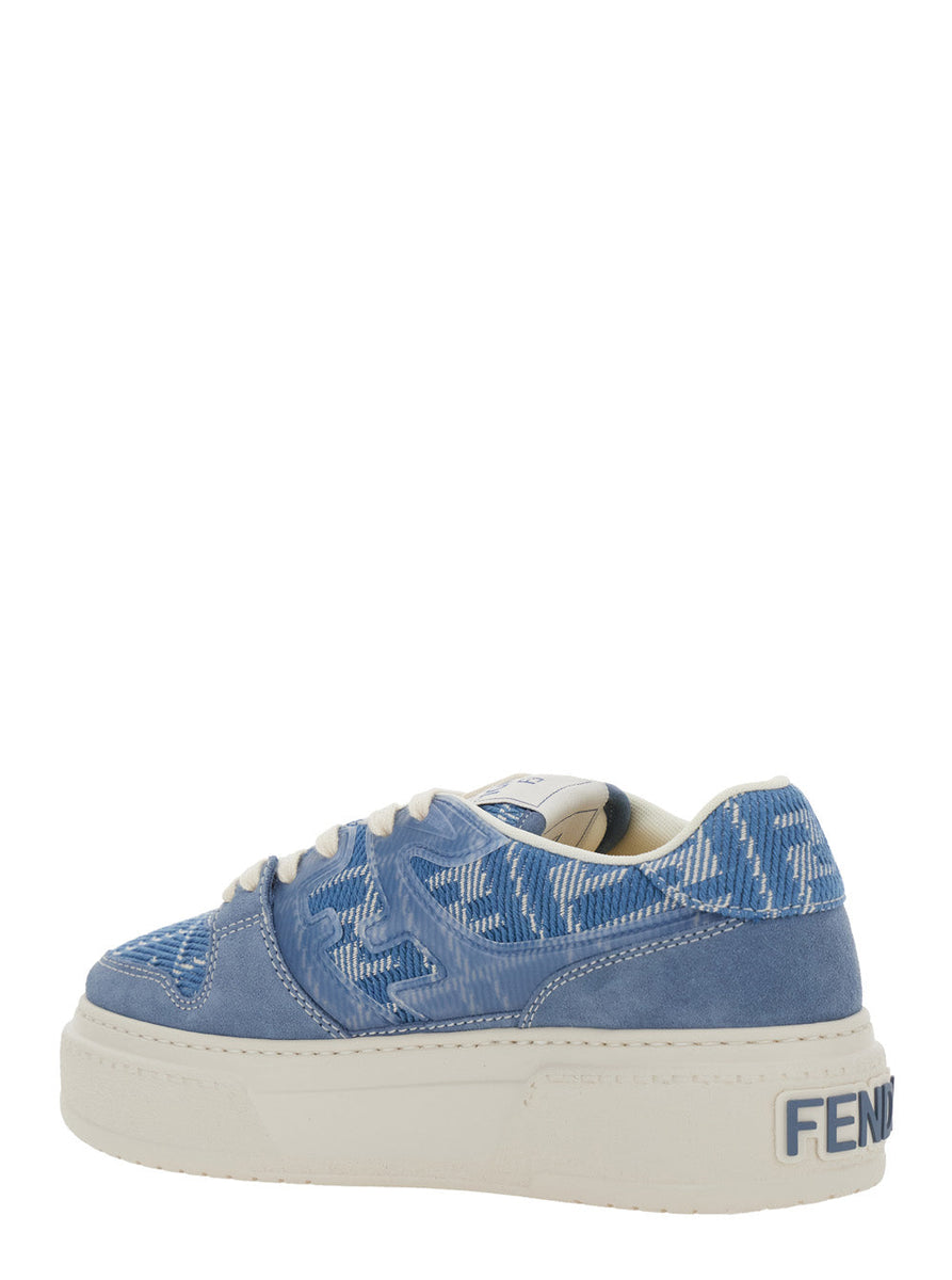 Fendi Women 'Match' Blue Sneaker With All-Over Ff Motif And Platform In Leather And Fabric Woman