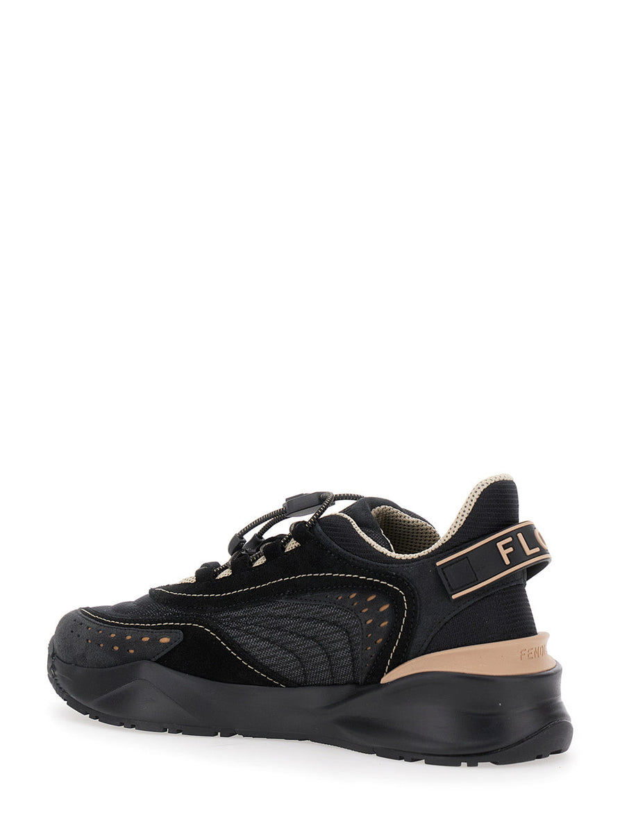 Fendi Women 'Fendi Flow' Black Low Top Sneakers With Diagonal F Detail In Leather Woman