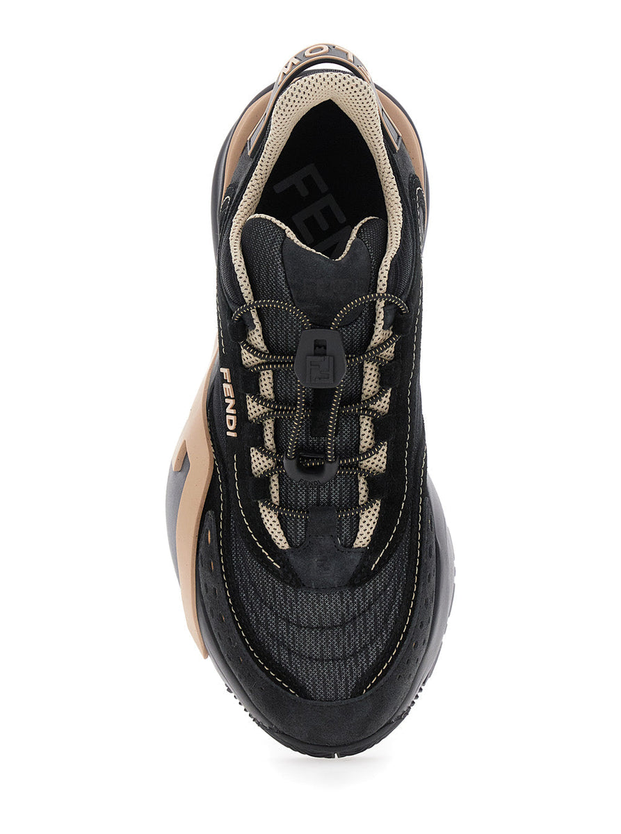 Fendi Women 'Fendi Flow' Black Low Top Sneakers With Diagonal F Detail In Leather Woman