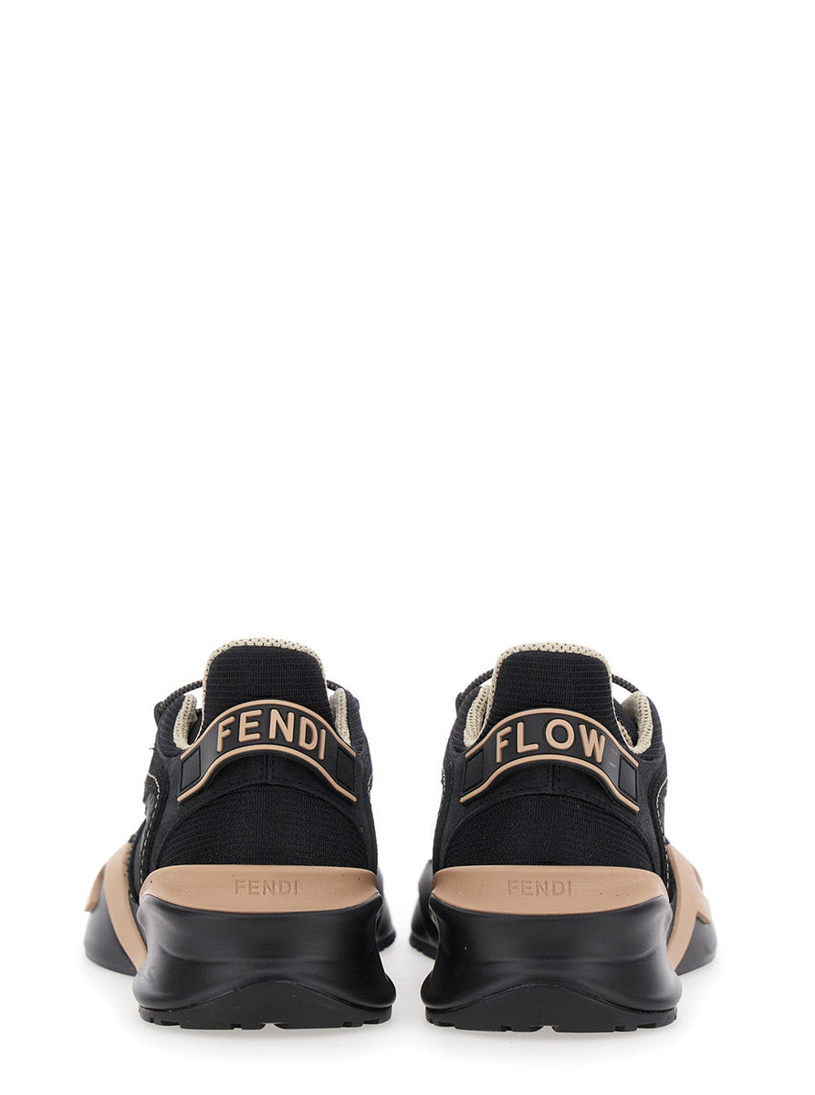 Fendi Women 'Fendi Flow' Black Low Top Sneakers With Diagonal F Detail In Leather Woman