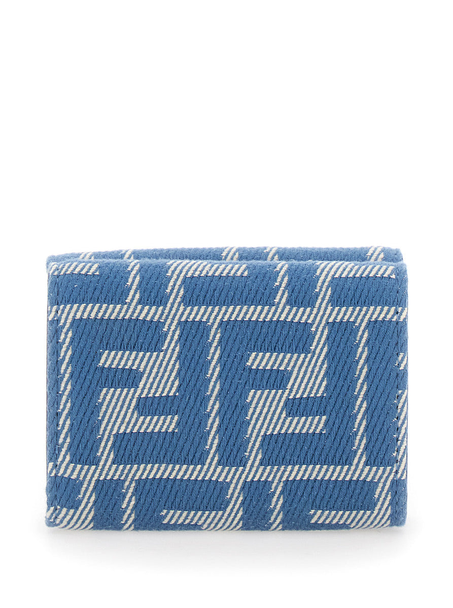 Fendi Women Blue Wallet With Tri-Fold Deisgn And All-Over Ff Motif In Denim Woman
