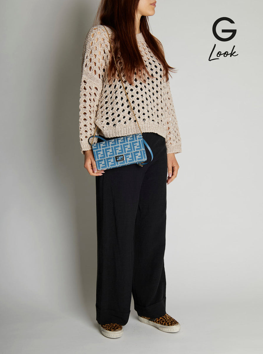 Fendi Women Blue Crossbody Bag With All-Over Ff Motif And Metallic Ff Plaque On The Front In Cotton Woman