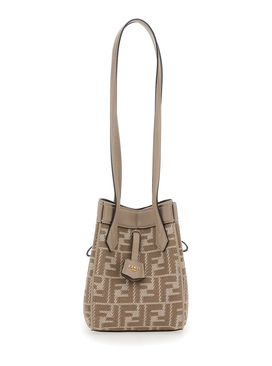 Fendi Women 'Mini Origami' Beige Crossbody Bag With All-Over Ff Logo In Cotton Blend Woman